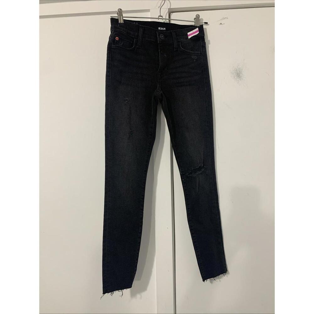 NWT Hudson Natalie BLK raw Hem Jeans Size 23 W23”L28”R7” New